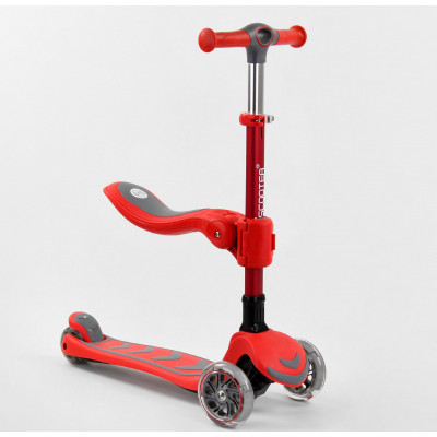Самокат трехколесный Т-06188 (4) Best Scooter, КРАСНЫЙ, С СИДЕНИЕМ, складной алюминиевый руль, 4 колеса PU со светом, d=12 см