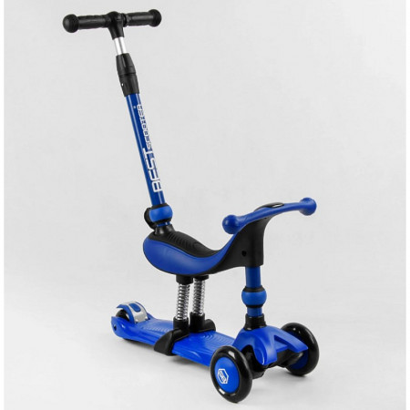 Самокат-велобіг 3в1 триколісний BS-27018 (4) Best Scooter, 3 колеса PU зі світлом, сидіння, амортизатори, батьківська ручка