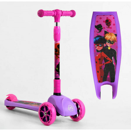 Самокат триколісний 80277 Best Scooter (1) СВІТЛО КОЛІС ТА ДИСКІВ, складене кермо, передні колеса PU 120х35мм, задні колеса PU 80х48мм