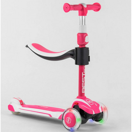 Самокат триколісний Best Scooter JS-41008/63204 (4) з сидінням, алюмінієве кермо, 3 колеса PU зі світлом, d = 12 см