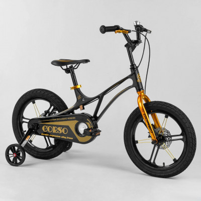 Велосипед магниевый 16" дюймов 2-х колёсный "CORSO" LT-44200 (1) магниевые диски, ручной дисковый тормоз, доп. колеса, звоночек, СОБРАННЫЙ НА 75%  [Коробка]