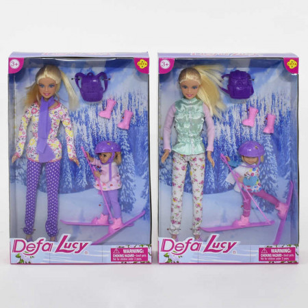 Кукла "Defa Lucy" 8356 (24шт) 2 вида, в зимней одежде, с куколкой на лыжах,аксес, в кор.20,5*32*5см