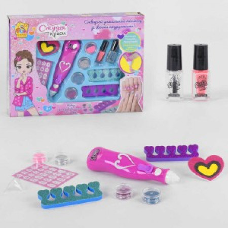 Набор для маникюра 22930 (12/2) "Fun Game", сушка для ногтей на батарейках, распылитель блесток, в коробке  [Коробка]