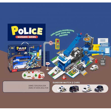Парковка HS 8008 C (12) “Поліція”, звуки, підсвічування, 2 металопластикові машинки, в коробці