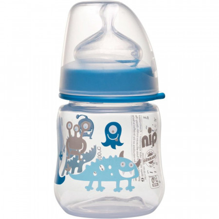 NIP РР пляшка 150 мл.з широкою горловиною + соска з широкою шийкою (Система "Actiflex") (хлопчик),силікон (від 0 місяців) М (середній потік) "PET-Box"