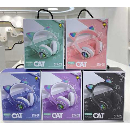 Навушники С 53220 (80) "Котячі вушка", 5 кольорів, підсвічування, бездротові Bluetooth, радіо, мікрофон, USB кабель, частота 2,4 GHz, в коробці
