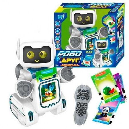 Робот-картридер на радіокеруванні “РобоДруг” 89610 (12) "WToys", ОЗВУЧУВАННЯ УКР МОВОЮ, 123 картки, 246 зображень, казки, пісні, історії, у коробці