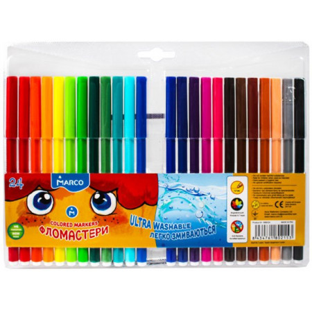 Фломастери 24 кольори Super Washable, Marco