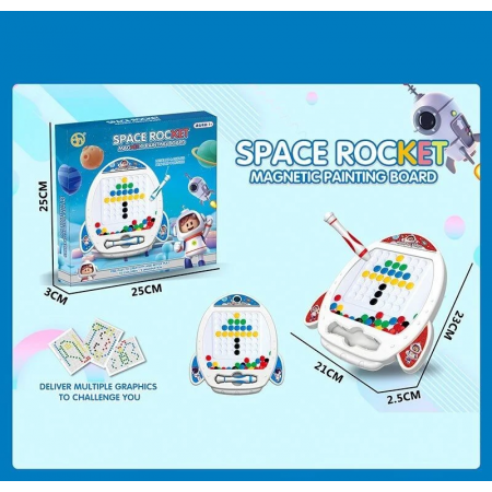 Мозаїка 55676-1 (72/2) 2 кольори, “Космічна ракета”, магнітний стилус, картки із завданнями, наліпки, в коробці