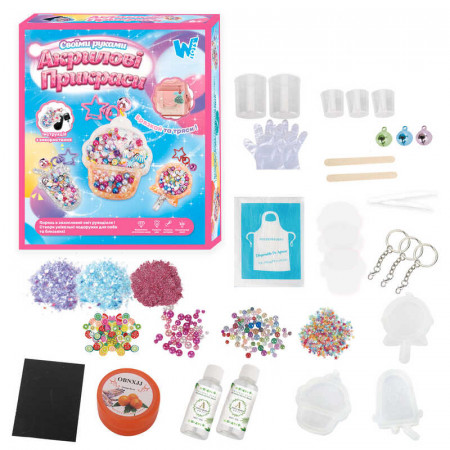 Акрилові прикраси 32381 /61566/63367 (96) "WToys", 3 види, епоксидний клей, активатор, силіконові молди, прикраси, ланцюжки, в коробці