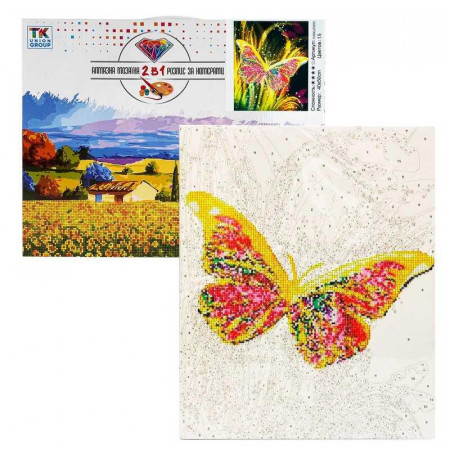 Картина за номерами + Алмазна мозаїка 2в1 YHDGJ 75013 (30) "TK Group", 50х40см, "Казковий метелик", в коробці