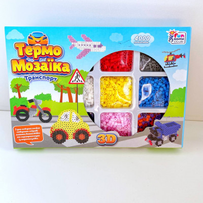 Термомозаїка 40057 (24/2) "4FUN Game Club", "Транспорт", 3D-фігурки, 4000 намистин, 3 основи, в коробці Термомозаїка 40057 (24/2) "4FUN Game Club", "Транспорт", 3D-фігурки, 4000 намистин, 3 основи, в коробці