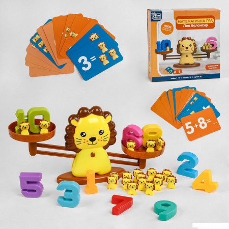 Гра "Лев балансир" 32846 (12/2) “4FUN Game Club”, 54 елементи, 3 рівні гри, 30 двосторонніх карток, цифри від 1 до 10, в коробці